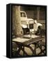 Colonia Del Sacramento, Cafe Table and Old Car, Uruguay-Walter Bibikow-Framed Stretched Canvas