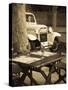 Colonia Del Sacramento, Cafe Table and Old Car, Uruguay-Walter Bibikow-Stretched Canvas