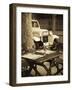 Colonia Del Sacramento, Cafe Table and Old Car, Uruguay-Walter Bibikow-Framed Photographic Print