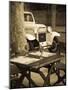 Colonia Del Sacramento, Cafe Table and Old Car, Uruguay-Walter Bibikow-Mounted Photographic Print