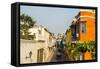 Colonial architecture in the UNESCO World Heritage Site area, Cartagena, Colombia, South America-Michael Runkel-Framed Stretched Canvas