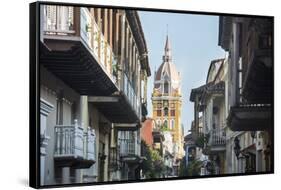 Colonial architecture in the UNESCO World Heritage Site area, Cartagena, Colombia, South America-Michael Runkel-Framed Stretched Canvas