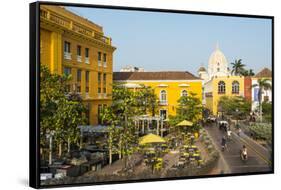 Colonial architecture on Plaza Santa Teresa, in the UNESCO World Heritage Site area, Cartagena, Col-Michael Runkel-Framed Stretched Canvas