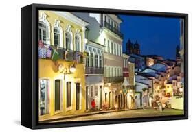 Colonial Centre at Dusk, Pelourinho, Salvador, Bahia, Brazil-Peter Adams-Framed Stretched Canvas