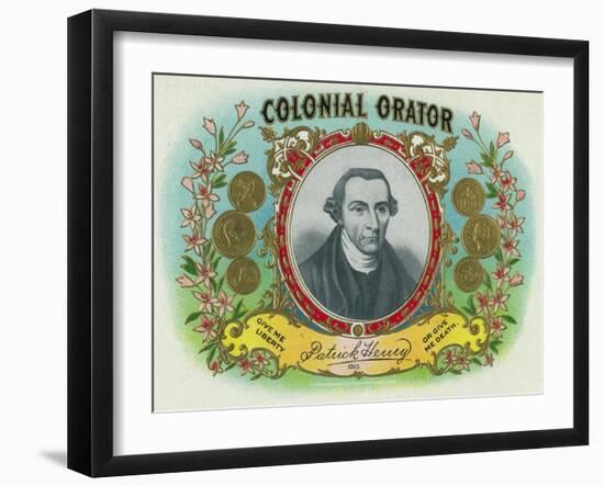 Colonial Orator Brand Cigar Box Label, Patrick Henry, Former Governor of Virginia-Lantern Press-Framed Art Print