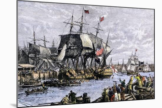 Colonial Protestors Emptying Tea during the Boston Tea Party, c.1773-null-Mounted Giclee Print