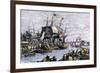 Colonial Protestors Emptying Tea during the Boston Tea Party, c.1773-null-Framed Giclee Print