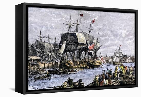 Colonial Protestors Emptying Tea during the Boston Tea Party, c.1773-null-Framed Stretched Canvas