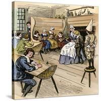 Colonial Schoolroom with a Child in a Dunce Cap-null-Stretched Canvas