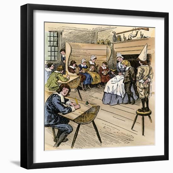 Colonial Schoolroom with a Child in a Dunce Cap-null-Framed Giclee Print