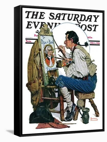 "Colonial Sign Painter" Saturday Evening Post Cover, February 6,1926-Norman Rockwell-Framed Stretched Canvas