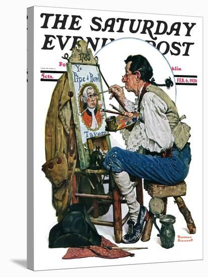 "Colonial Sign Painter" Saturday Evening Post Cover, February 6,1926-Norman Rockwell-Stretched Canvas