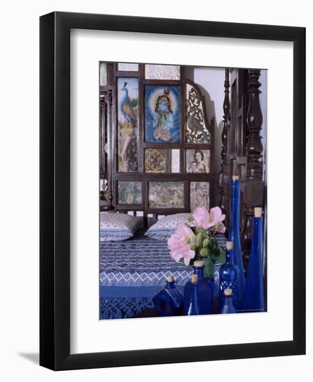 Colonial Style Bed with Bed Headboard Inlaid with 19th Century Prints of the God Krishna-John Henry Claude Wilson-Framed Photographic Print