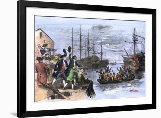 Colonials Destroy British Cargo of Tea in Boston Harbor, 1773, Known as the Boston Tea Party-null-Framed Giclee Print