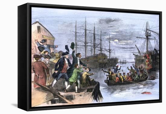 Colonials Destroy British Cargo of Tea in Boston Harbor, 1773, Known as the Boston Tea Party-null-Framed Stretched Canvas