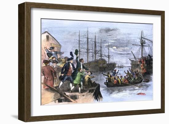 Colonials Destroy British Cargo of Tea in Boston Harbor, 1773, Known as the Boston Tea Party-null-Framed Premium Giclee Print