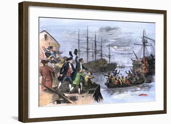 Colonials Destroy British Cargo of Tea in Boston Harbor, 1773, Known as the Boston Tea Party-null-Framed Giclee Print