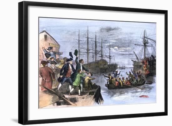 Colonials Destroy British Cargo of Tea in Boston Harbor, 1773, Known as the Boston Tea Party-null-Framed Giclee Print