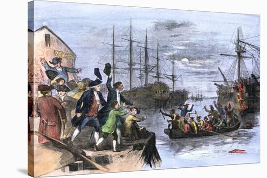 Colonials Destroy British Cargo of Tea in Boston Harbor, 1773, Known as the Boston Tea Party-null-Stretched Canvas