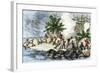 Colonists and Native Americans Battling in Tiverton, Rhode Island, during King Philip's War, c.1600-null-Framed Giclee Print