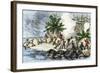 Colonists and Native Americans Battling in Tiverton, Rhode Island, during King Philip's War, c.1600-null-Framed Giclee Print