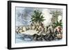 Colonists and Native Americans Battling in Tiverton, Rhode Island, during King Philip's War, c.1600-null-Framed Giclee Print