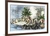 Colonists and Native Americans Battling in Tiverton, Rhode Island, during King Philip's War, c.1600-null-Framed Giclee Print