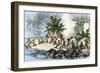 Colonists and Native Americans Battling in Tiverton, Rhode Island, during King Philip's War, c.1600-null-Framed Giclee Print