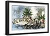 Colonists and Native Americans Battling in Tiverton, Rhode Island, during King Philip's War, c.1600-null-Framed Giclee Print