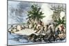 Colonists and Native Americans Battling in Tiverton, Rhode Island, during King Philip's War, c.1600-null-Mounted Giclee Print