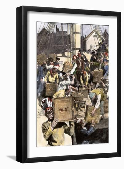 Colonists Dressed as Indians Dumping Tea in Boston Harbor, c.1773-null-Framed Giclee Print