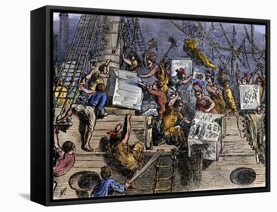 Colonists Throwing Boxes of Tea Overboard During the Boston Tea Party, 1773-null-Framed Stretched Canvas