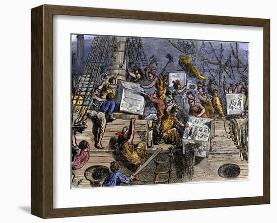 Colonists Throwing Boxes of Tea Overboard During the Boston Tea Party, 1773-null-Framed Giclee Print