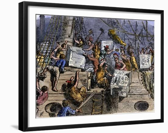 Colonists Throwing Boxes of Tea Overboard During the Boston Tea Party, 1773-null-Framed Giclee Print