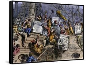 Colonists Throwing Boxes of Tea Overboard During the Boston Tea Party, 1773-null-Framed Stretched Canvas