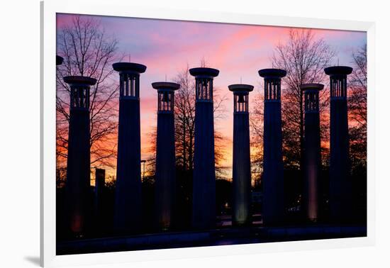 Colonnade in a park at sunset, 95 Bell Carillons, Bicentennial Mall State Park, Nashville, David...-null-Framed Photographic Print