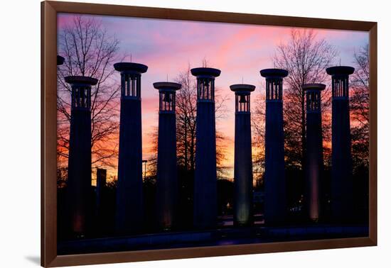 Colonnade in a park at sunset, 95 Bell Carillons, Bicentennial Mall State Park, Nashville, David...-null-Framed Photographic Print