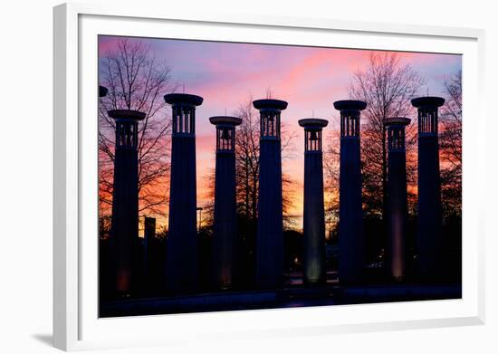 Colonnade in a park at sunset, 95 Bell Carillons, Bicentennial Mall State Park, Nashville, David...-null-Framed Photographic Print