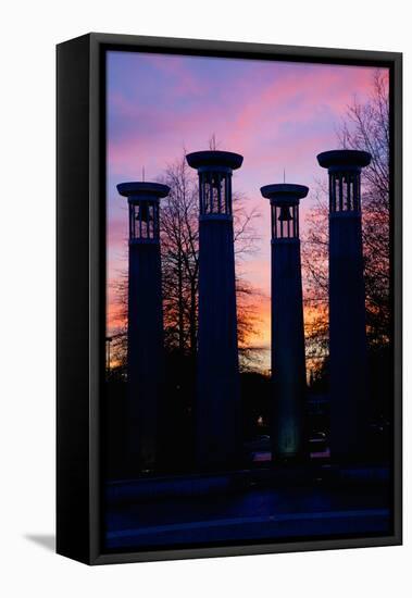 Colonnade in a park at sunset, 95 Bell Carillons, Bicentennial Mall State Park, Nashville, David...-null-Framed Stretched Canvas