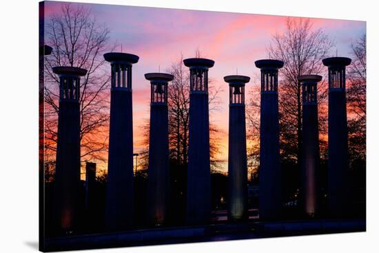 Colonnade in a park at sunset, 95 Bell Carillons, Bicentennial Mall State Park, Nashville, David...-null-Stretched Canvas