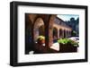 Colonnade Of An Old World Castle In Napa Valley-George Oze-Framed Premium Photographic Print