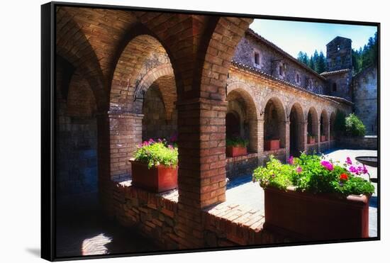 Colonnade Of An Old World Castle In Napa Valley-George Oze-Framed Stretched Canvas