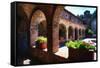 Colonnade Of An Old World Castle In Napa Valley-George Oze-Framed Stretched Canvas