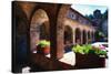 Colonnade Of An Old World Castle In Napa Valley-George Oze-Stretched Canvas