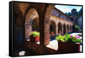 Colonnade Of An Old World Castle In Napa Valley-George Oze-Framed Stretched Canvas