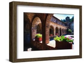 Colonnade Of An Old World Castle In Napa Valley-George Oze-Framed Photographic Print