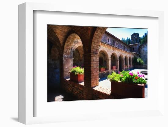 Colonnade Of An Old World Castle In Napa Valley-George Oze-Framed Photographic Print