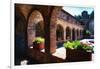 Colonnade Of An Old World Castle In Napa Valley-George Oze-Framed Photographic Print