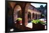 Colonnade Of An Old World Castle In Napa Valley-George Oze-Framed Photographic Print