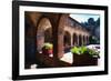 Colonnade Of An Old World Castle In Napa Valley-George Oze-Framed Photographic Print